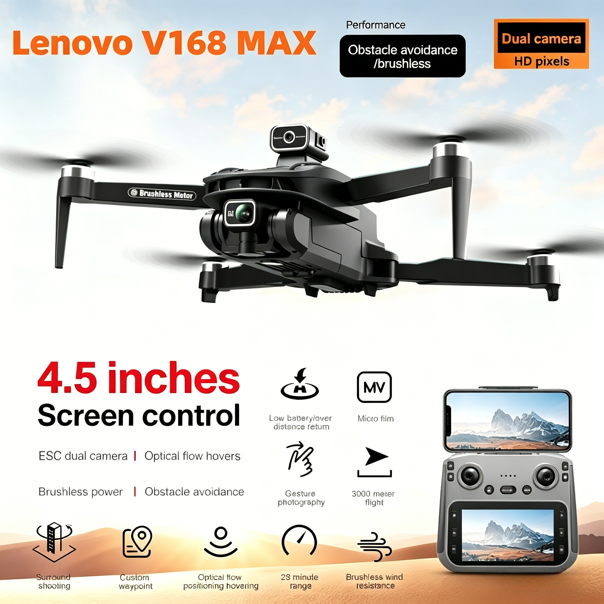 Lenovo V168 MAX GPS Drone 4K P - Drone Rc Folding บทวิจารณ์และราคา